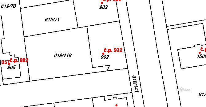 Lysá nad Labem 932 na parcele st. 992 v KÚ Lysá nad Labem, Katastrální mapa