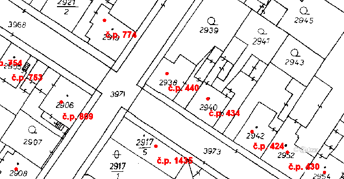 Poděbrady III 440, Poděbrady na parcele st. 2938 v KÚ Poděbrady, Katastrální mapa