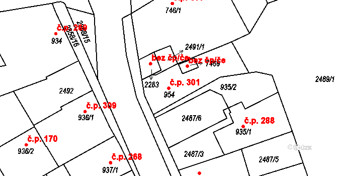 Chrudim IV 301, Chrudim na parcele st. 954 v KÚ Chrudim, Katastrální mapa