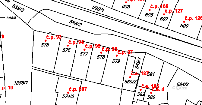 Tuřany 96, Brno na parcele st. 578 v KÚ Tuřany, Katastrální mapa