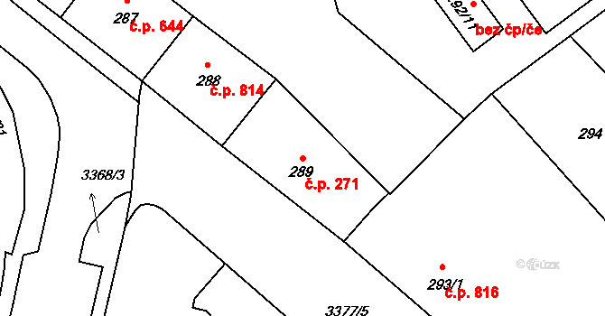 Pelhřimov 271 na parcele st. 289 v KÚ Pelhřimov, Katastrální mapa