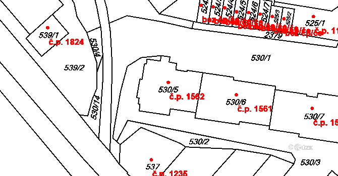 Trnovany 1559, Teplice na parcele st. 530/5 v KÚ Teplice-Trnovany, Katastrální mapa