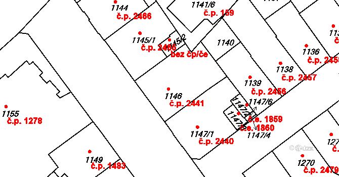 Teplice 2441 na parcele st. 1146 v KÚ Teplice, Katastrální mapa