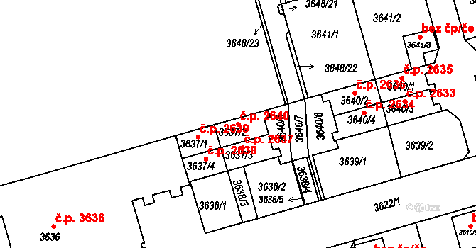 Frýdek 2640, Frýdek-Místek na parcele st. 3637/2 v KÚ Frýdek, Katastrální mapa