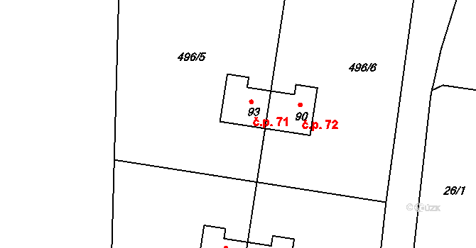 Údrč 71, Bochov na parcele st. 93 v KÚ Údrč, Katastrální mapa
