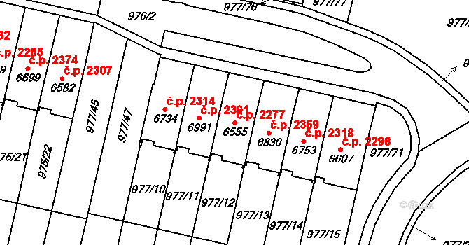 Cheb 2277 na parcele st. 6555 v KÚ Cheb, Katastrální mapa