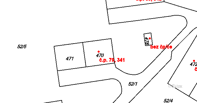 Krajková 79,341 na parcele st. 470 v KÚ Krajková, Katastrální mapa
