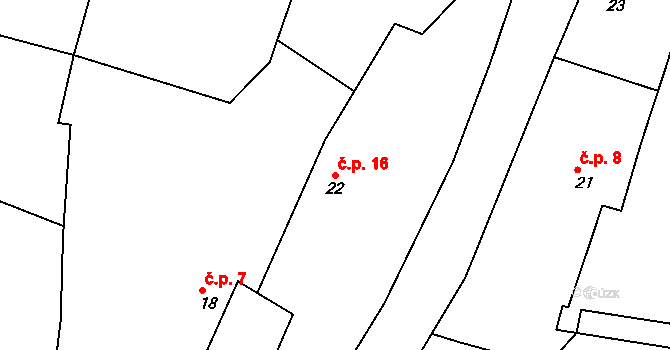 Újezdec 16, Hřebečníky na parcele st. 22 v KÚ Újezdec u Rakovníka, Katastrální mapa