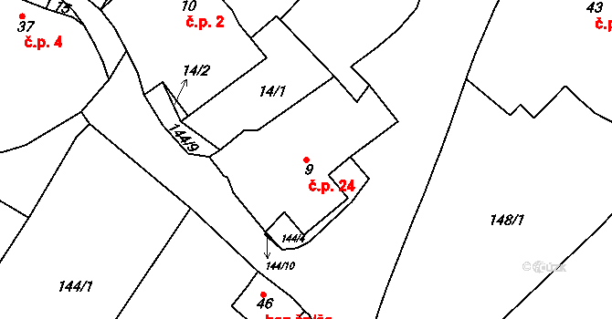 Třebýcinka 24, Švihov na parcele st. 9 v KÚ Třebýcinka, Katastrální mapa