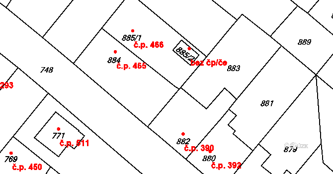 Suchdol nad Lužnicí 466 na parcele st. 885/1 v KÚ Suchdol nad Lužnicí, Katastrální mapa