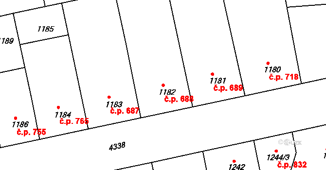 Žižkov 688, Praha na parcele st. 1182 v KÚ Žižkov, Katastrální mapa