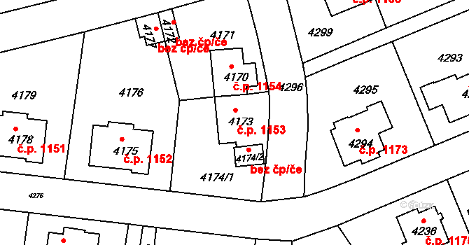 Záběhlice 1153, Praha na parcele st. 4173 v KÚ Záběhlice, Katastrální mapa