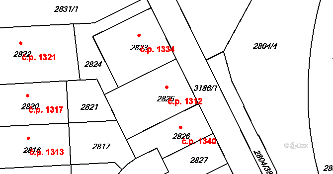 Nusle 1312, Praha na parcele st. 2825 v KÚ Nusle, Katastrální mapa