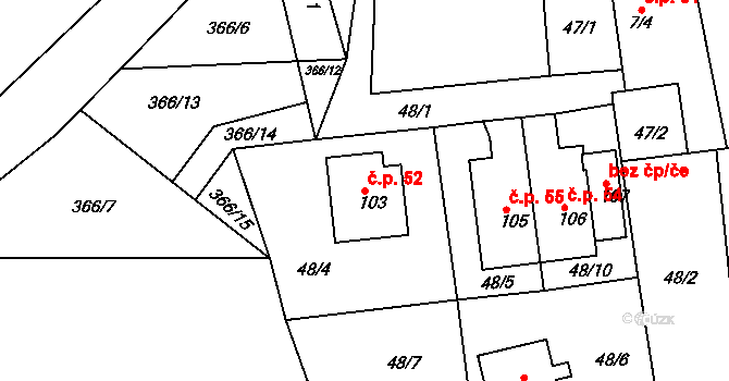 Horní Hbity 52, Jablonná na parcele st. 103 v KÚ Horní Hbity, Katastrální mapa