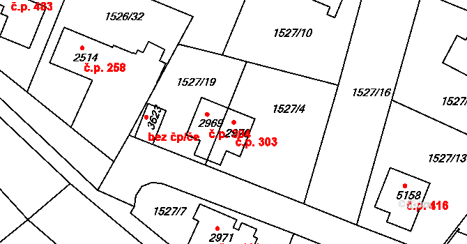 Kryblice 303, Trutnov na parcele st. 2970 v KÚ Trutnov, Katastrální mapa