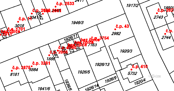 Hodonín 3754 na parcele st. 7163 v KÚ Hodonín, Katastrální mapa