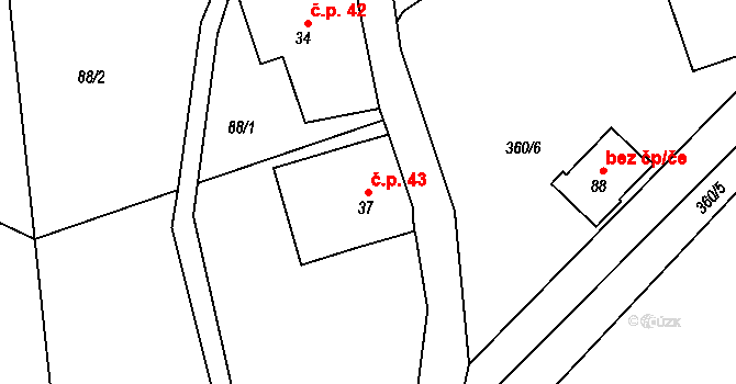 Horní Albeřice 43, Horní Maršov na parcele st. 37 v KÚ Horní Albeřice, Katastrální mapa
