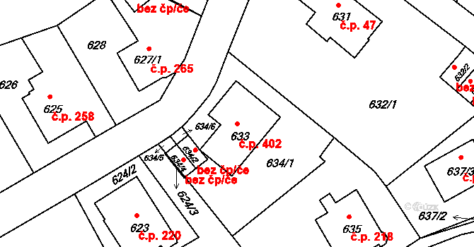 Liberec XI-Růžodol I 402, Liberec na parcele st. 633 v KÚ Růžodol I, Katastrální mapa