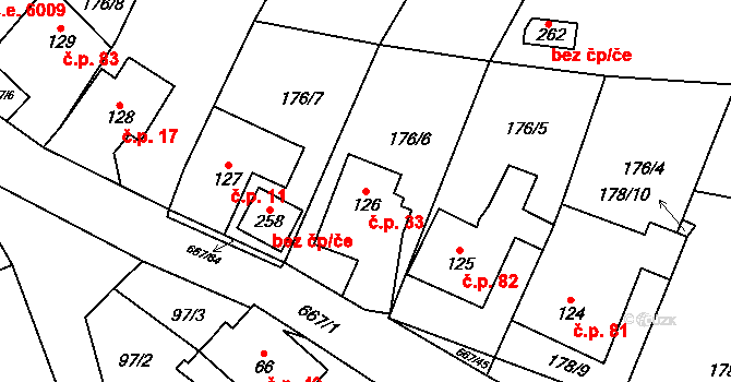 Černovír 33, Ústí nad Orlicí na parcele st. 126 v KÚ Černovír u Ústí nad Orlicí, Katastrální mapa