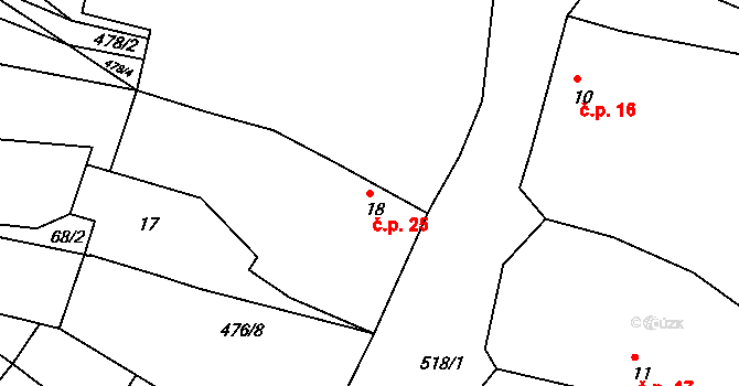 Opatovice 25, Červené Pečky na parcele st. 18 v KÚ Opatovice, Katastrální mapa