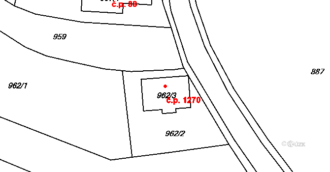 Hulín 1270 na parcele st. 962/3 v KÚ Hulín, Katastrální mapa