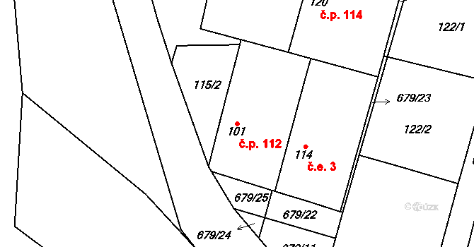 Malá Černoc 112, Blšany na parcele st. 101 v KÚ Malá Černoc, Katastrální mapa