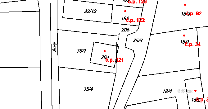 Purkarec 121, Hluboká nad Vltavou na parcele st. 204 v KÚ Purkarec, Katastrální mapa