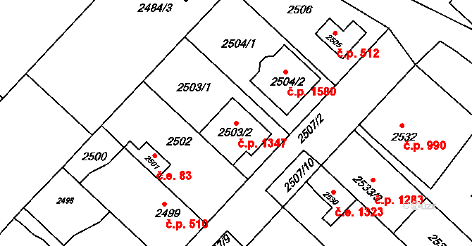 Kuřim 1347 na parcele st. 2503/2 v KÚ Kuřim, Katastrální mapa