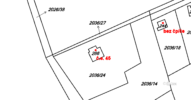 Žichlice 45, Hromnice na parcele st. 286 v KÚ Žichlice u Hromnic, Katastrální mapa