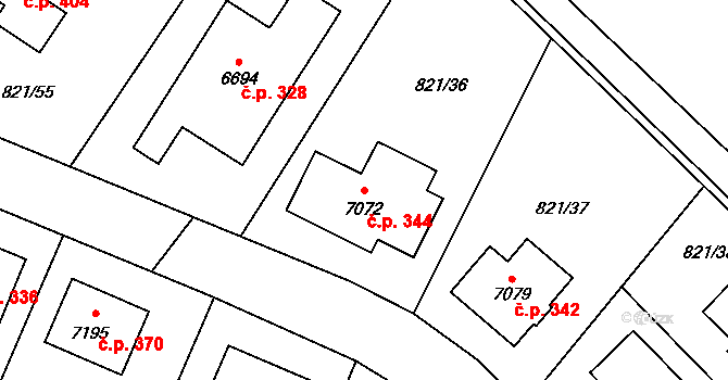 Václavské Předměstí 344, Písek na parcele st. 7072 v KÚ Písek, Katastrální mapa