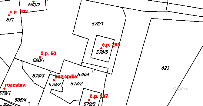 Kozolupy 293 na parcele st. 578/5 v KÚ Kozolupy u Plzně, Katastrální mapa