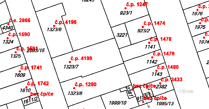 Hodonín 4199 na parcele st. 1323/7 v KÚ Hodonín, Katastrální mapa
