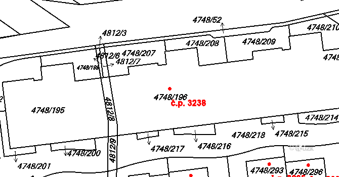 Smíchov 3238, Praha na parcele st. 4748/196 v KÚ Smíchov, Katastrální mapa