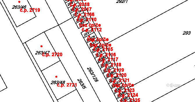 Znojmo 2117 na parcele st. 263/81 v KÚ Znojmo-Louka, Katastrální mapa
