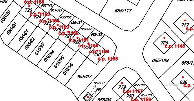 Květnice 1158 na parcele st. 730 v KÚ Květnice, Katastrální mapa