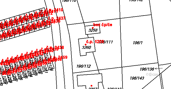 Sezimovo Ústí 1208 na parcele st. 3260 v KÚ Sezimovo Ústí, Katastrální mapa