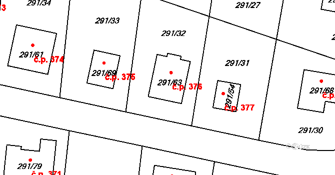 Oldřišov 376 na parcele st. 291/63 v KÚ Oldřišov, Katastrální mapa