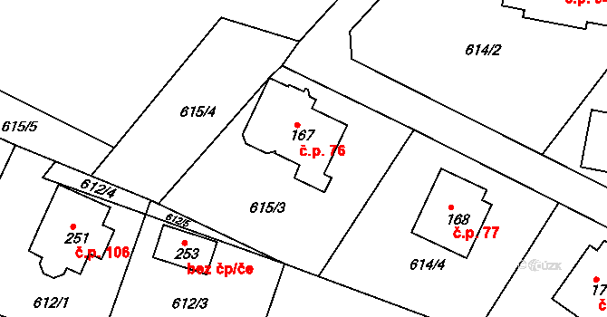 Teplýšovice 76 na parcele st. 167 v KÚ Teplýšovice, Katastrální mapa