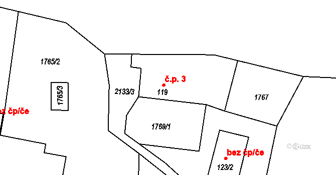 Hvězdonice 3 na parcele st. 119 v KÚ Hvězdonice, Katastrální mapa