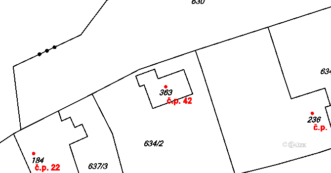 Kamenice 42, Dobšín na parcele st. 363 v KÚ Dobšín, Katastrální mapa