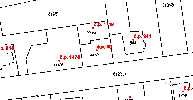 Lysá nad Labem 69 na parcele st. 993/4 v KÚ Lysá nad Labem, Katastrální mapa