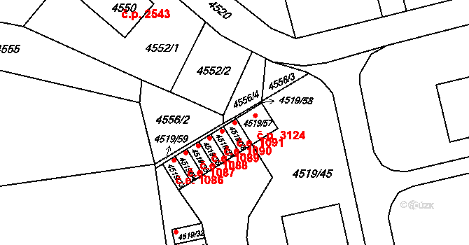 Tábor 1091 na parcele st. 4519/38 v KÚ Tábor, Katastrální mapa
