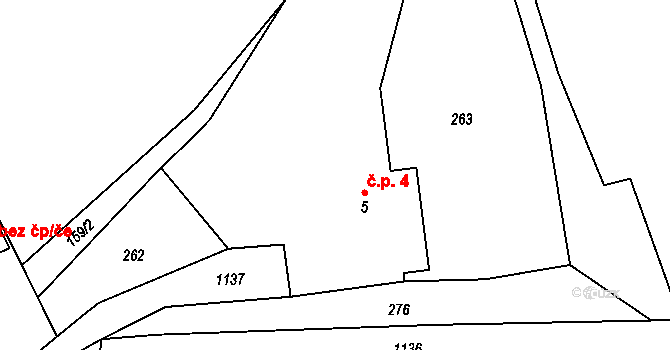 Smilkov 4 na parcele st. 5 v KÚ Smilkov, Katastrální mapa