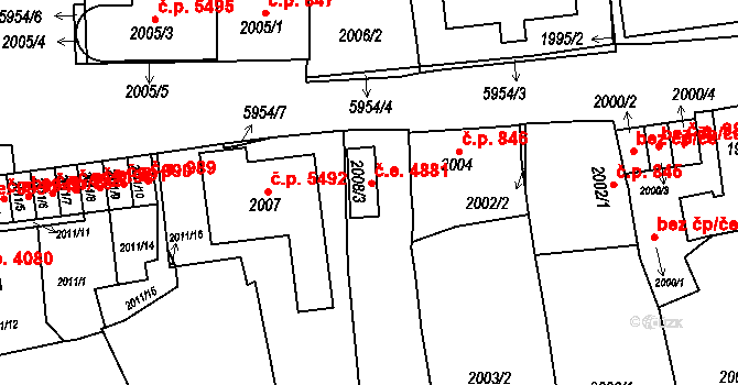 Jihlava 4881 na parcele st. 2008/3 v KÚ Jihlava, Katastrální mapa