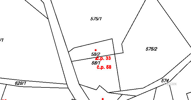 Štěpánov nad Svratkou 33 na parcele st. 58/2 v KÚ Štěpánov nad Svratkou, Katastrální mapa
