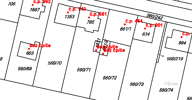 Třebíč 38379236 na parcele st. 1931 v KÚ Podklášteří, Katastrální mapa