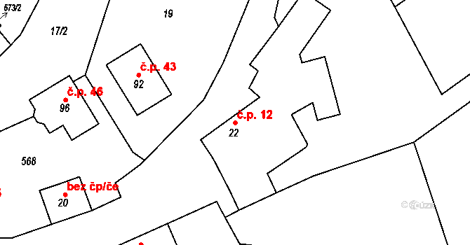 Mirošov 12, Valašské Klobouky na parcele st. 22 v KÚ Mirošov u Valašských Klobouk, Katastrální mapa