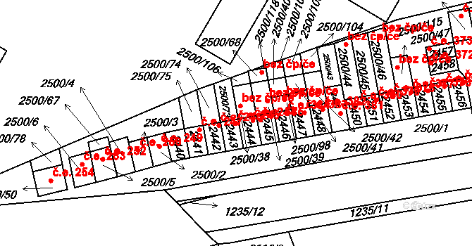 Hustopeče 245 na parcele st. 2443 v KÚ Hustopeče u Brna, Katastrální mapa