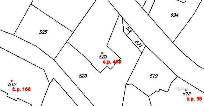 Želechovice nad Dřevnicí 498 na parcele st. 520 v KÚ Želechovice nad Dřevnicí, Katastrální mapa