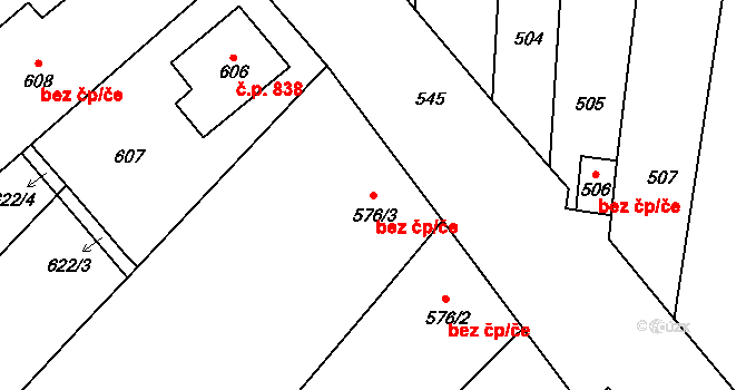 Podivín 43314236 na parcele st. 576/3 v KÚ Podivín, Katastrální mapa
